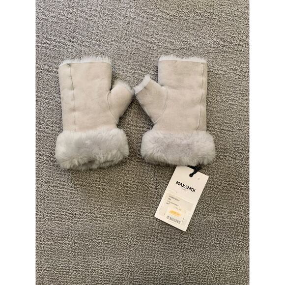 Max & Moi Paris Womens One Size Light Grey Shearling Merino Gloves - Picture 2 of 3